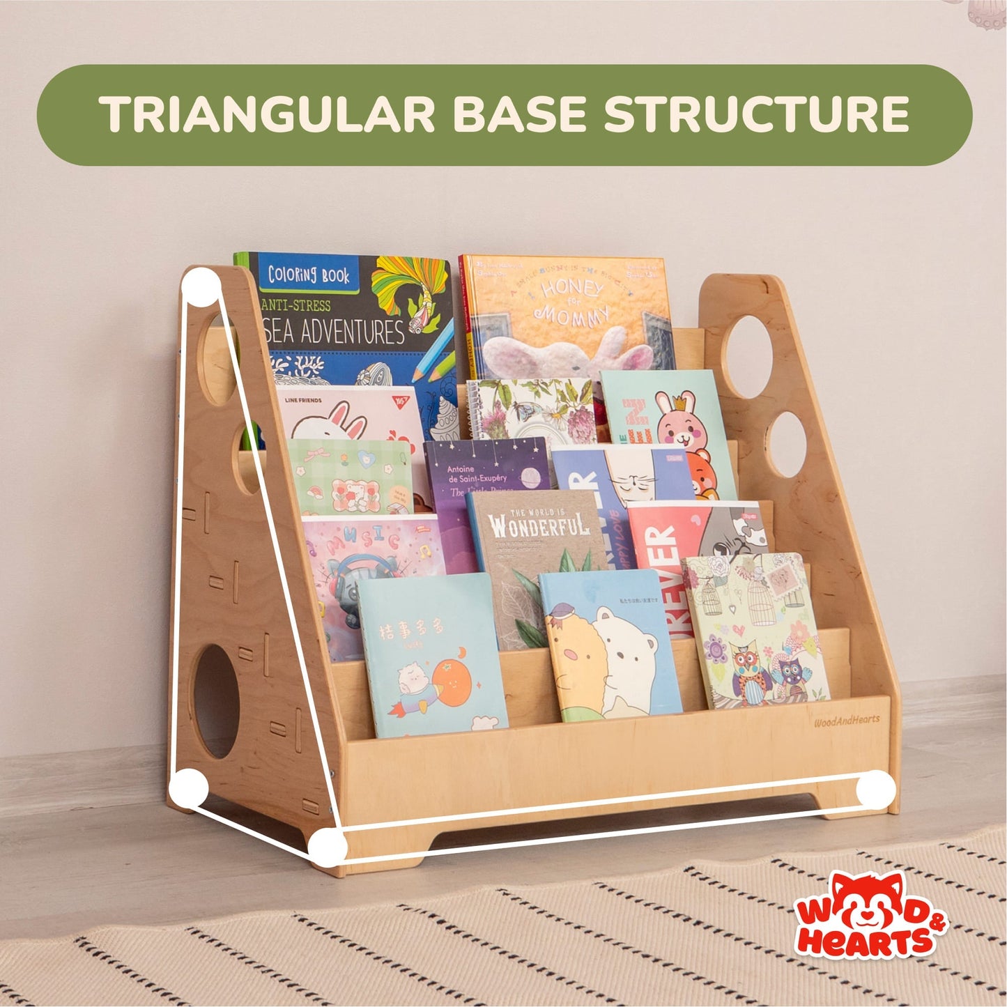 Montessori bookshelf – 5 - shelf front - facing bookcase - The Nurturing Nook