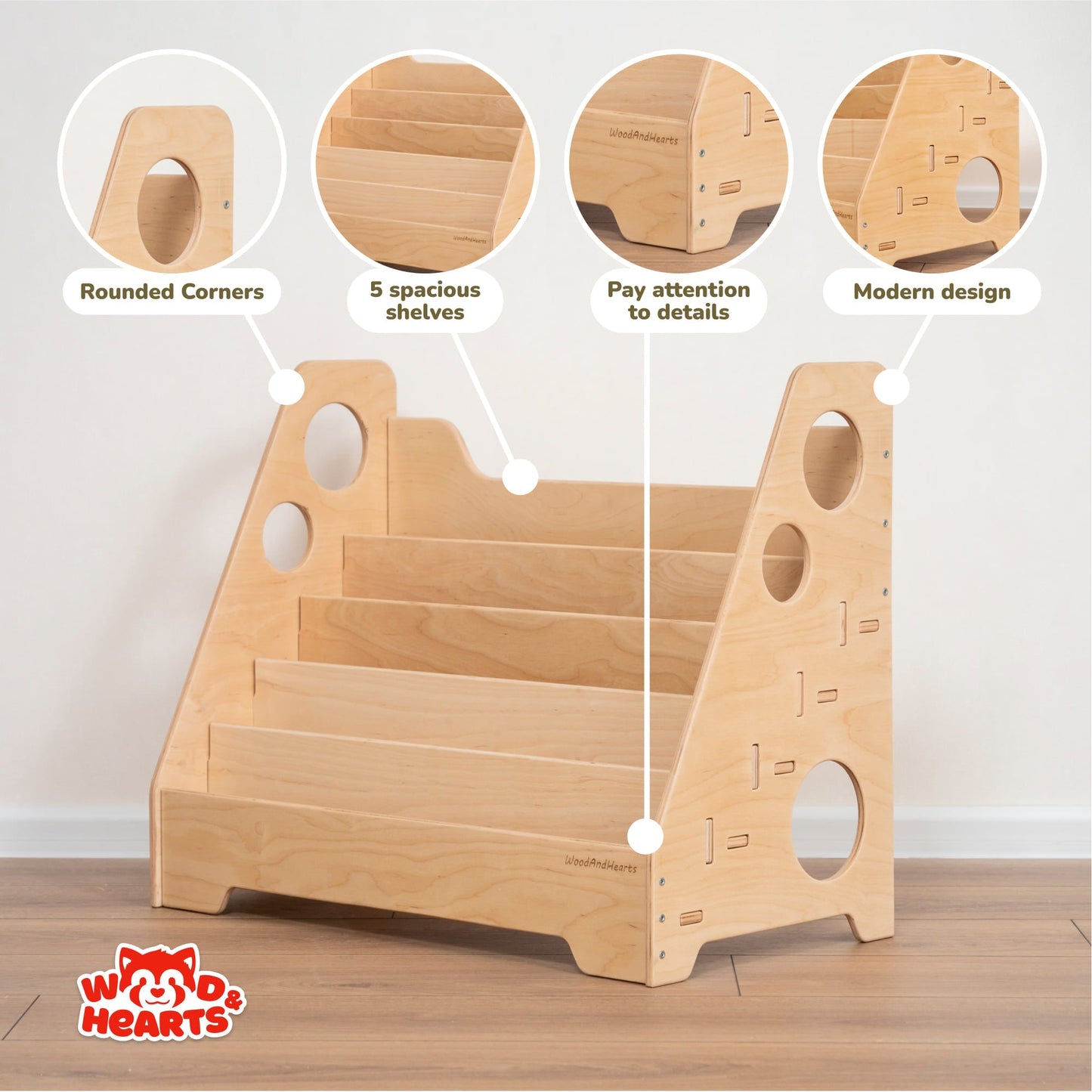 Montessori bookshelf – 5 - shelf front - facing bookcase - The Nurturing Nook