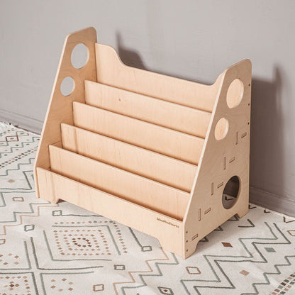 Montessori bookshelf – 5 - shelf front - facing bookcase - The Nurturing Nook
