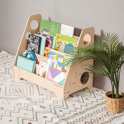 Montessori bookshelf – 5 - shelf front - facing bookcase - The Nurturing Nook