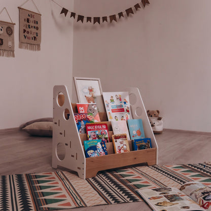 Montessori bookshelf – 5 - shelf front - facing bookcase - The Nurturing Nook