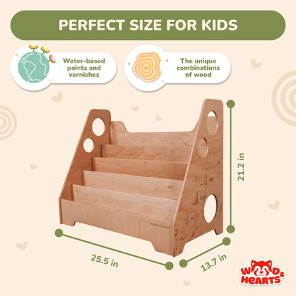 Montessori bookshelf – 5 - shelf front - facing bookcase - The Nurturing Nook