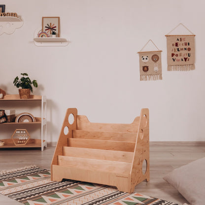 Montessori bookshelf – 5 - shelf front - facing bookcase - The Nurturing Nook