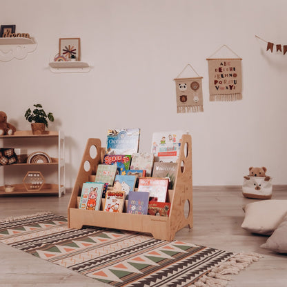 Montessori bookshelf – 5 - shelf front - facing bookcase - The Nurturing Nook