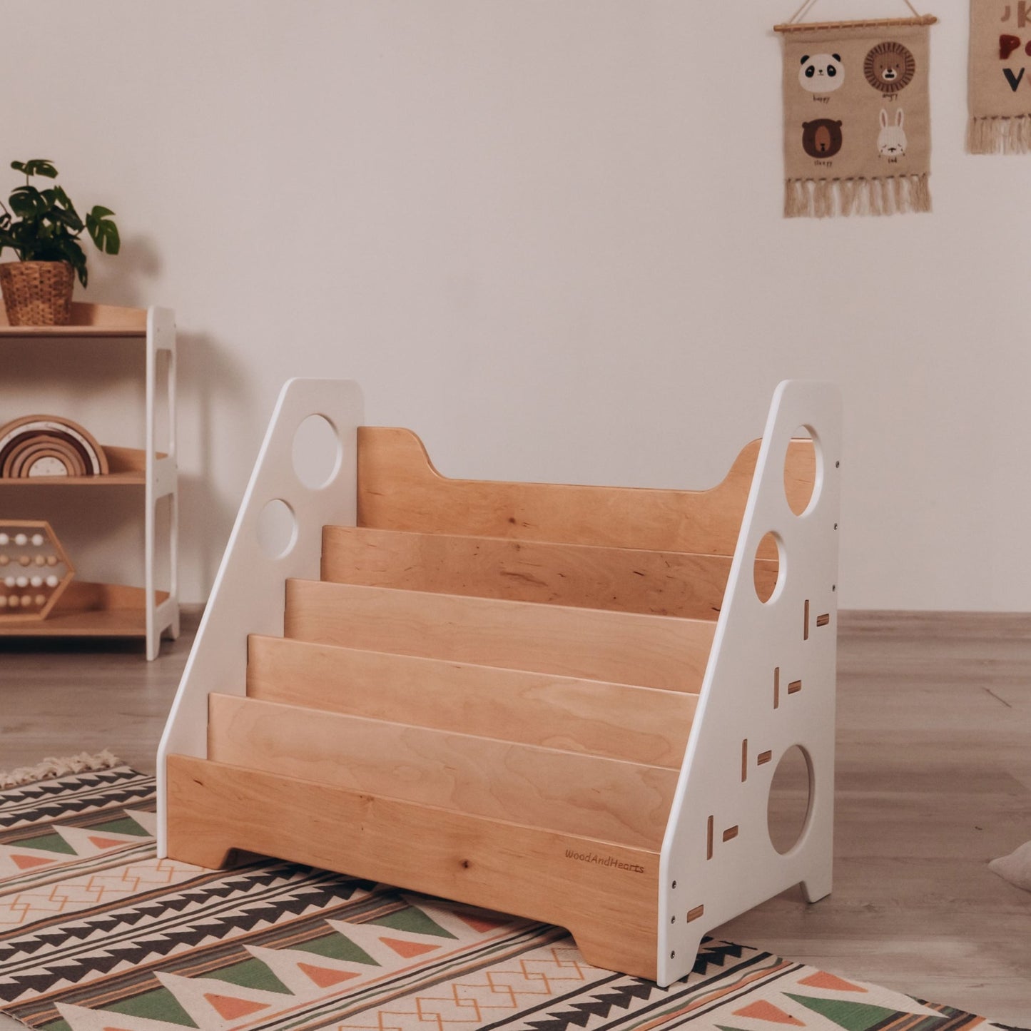 Montessori bookshelf – 5 - shelf front - facing bookcase - The Nurturing Nook
