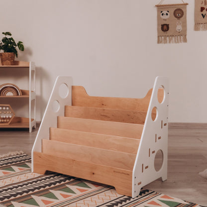 Montessori bookshelf – 5 - shelf front - facing bookcase - The Nurturing Nook