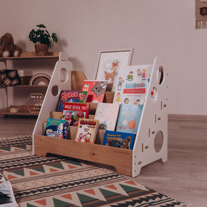 Montessori bookshelf – 5 - shelf front - facing bookcase - The Nurturing Nook