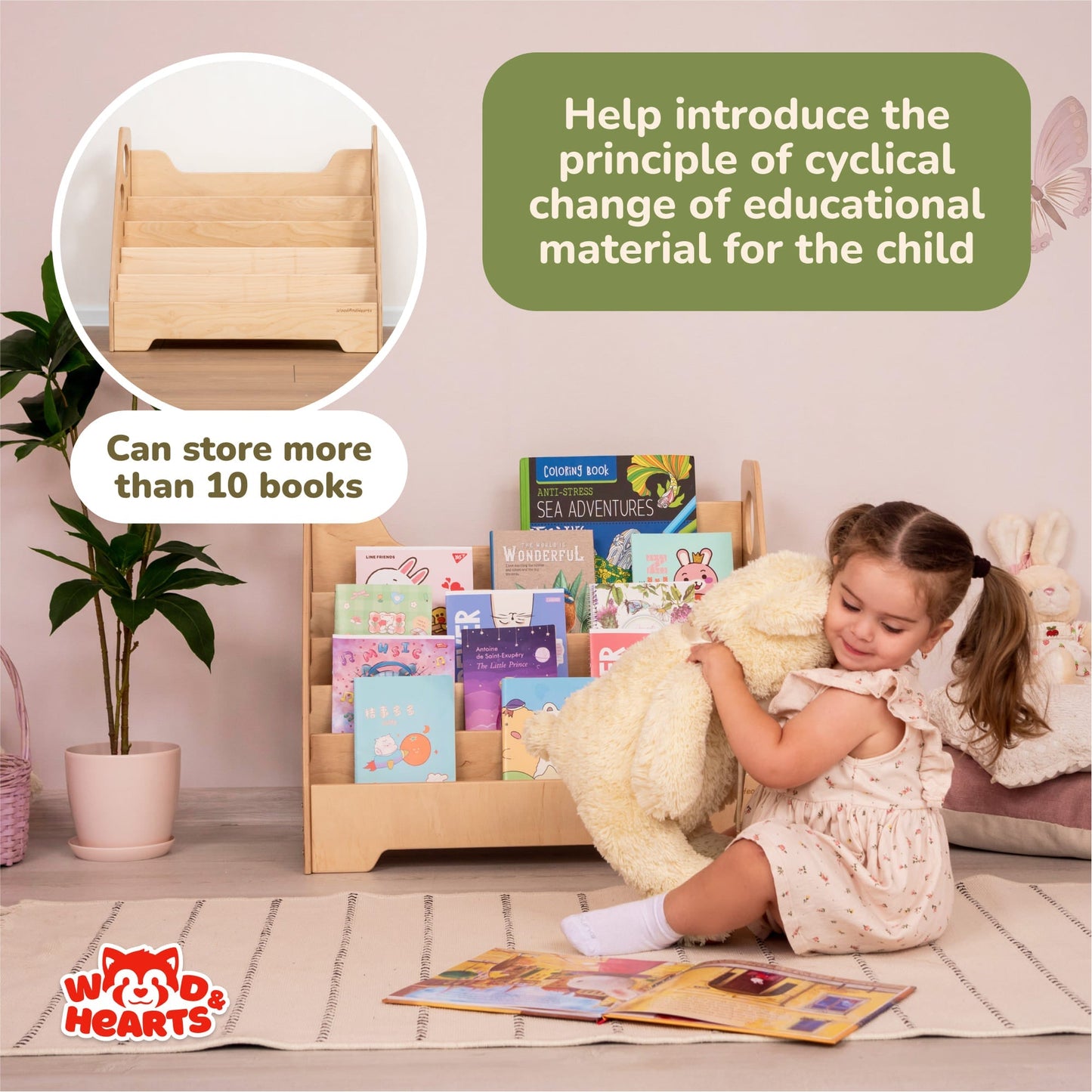 Montessori bookshelf – 5 - shelf front - facing bookcase - The Nurturing Nook
