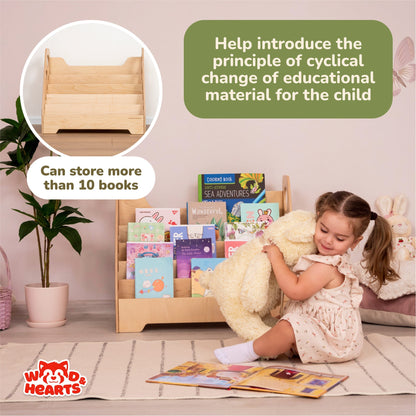 Montessori bookshelf – 5 - shelf front - facing bookcase - The Nurturing Nook