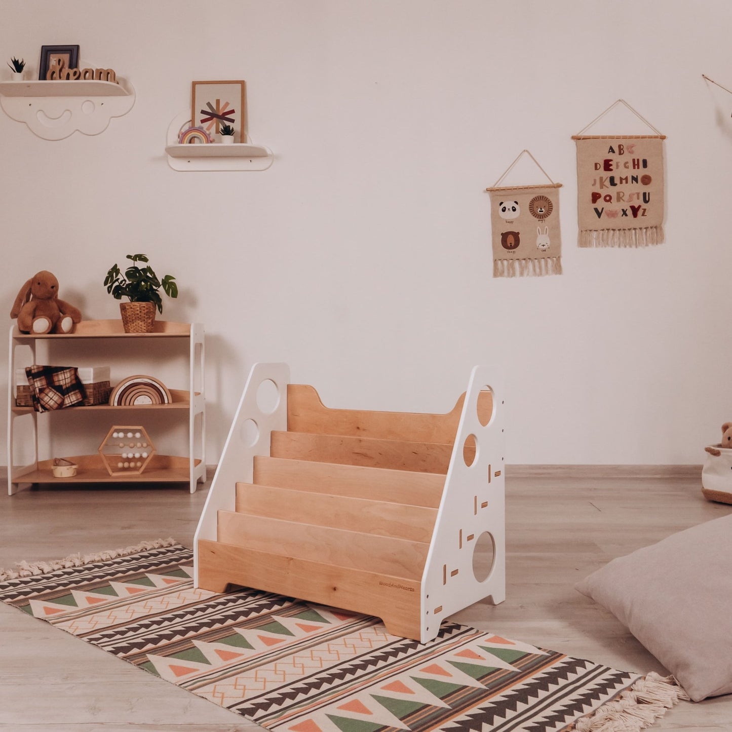 Montessori bookshelf – 5 - shelf front - facing bookcase - The Nurturing Nook