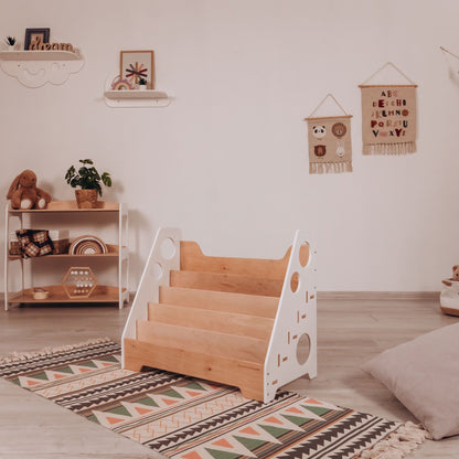 Montessori bookshelf – 5 - shelf front - facing bookcase - The Nurturing Nook