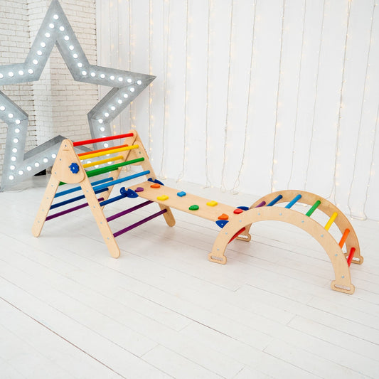 Montessori climbing set – foldable triangle, arch & rocker board (3 - piece set) - The Nurturing Nook
