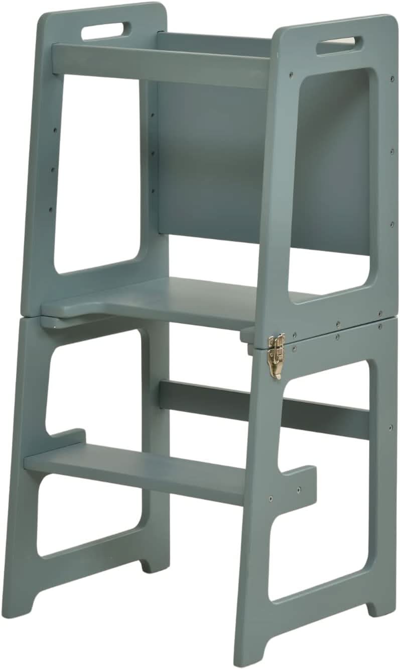 Montessori kitchen step stool desk with chalkboard & tower - The Nurturing Nook