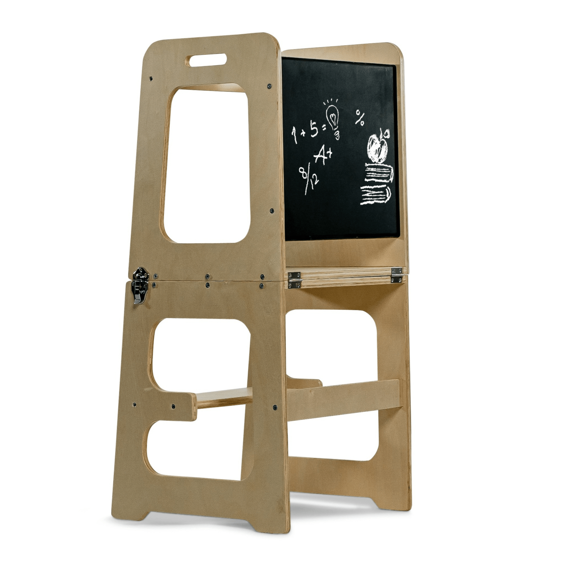 Montessori kitchen step stool desk with chalkboard & tower - The Nurturing Nook