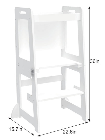 Montessori kitchen step stool desk with chalkboard & tower - The Nurturing Nook