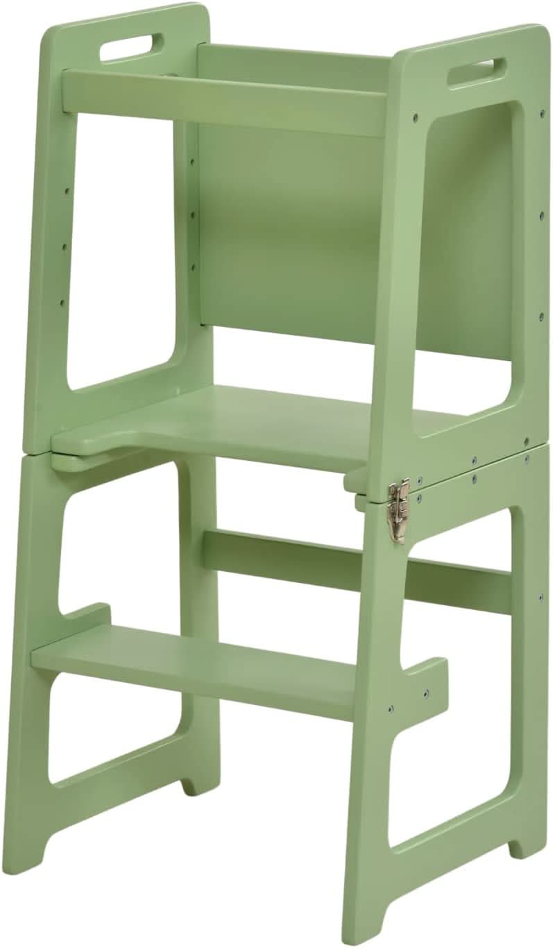 Montessori kitchen step stool desk with chalkboard & tower - The Nurturing Nook