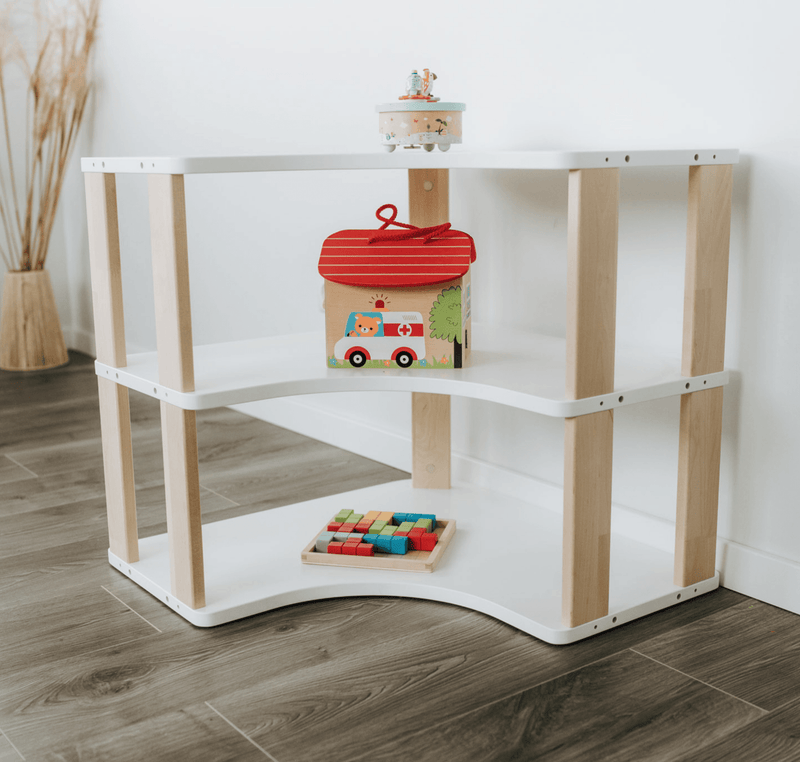 One Little Pine Montessori modular shelf for kids - corner