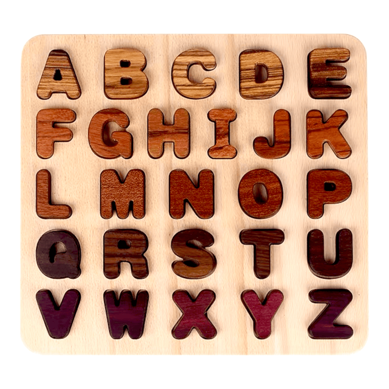 Natural wooden alphabet letters and numbers puzzle