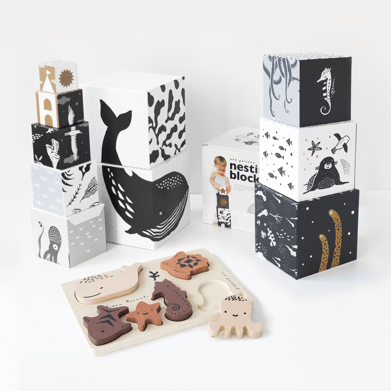 Ocean explorer play set – wooden puzzle and nesting blocks