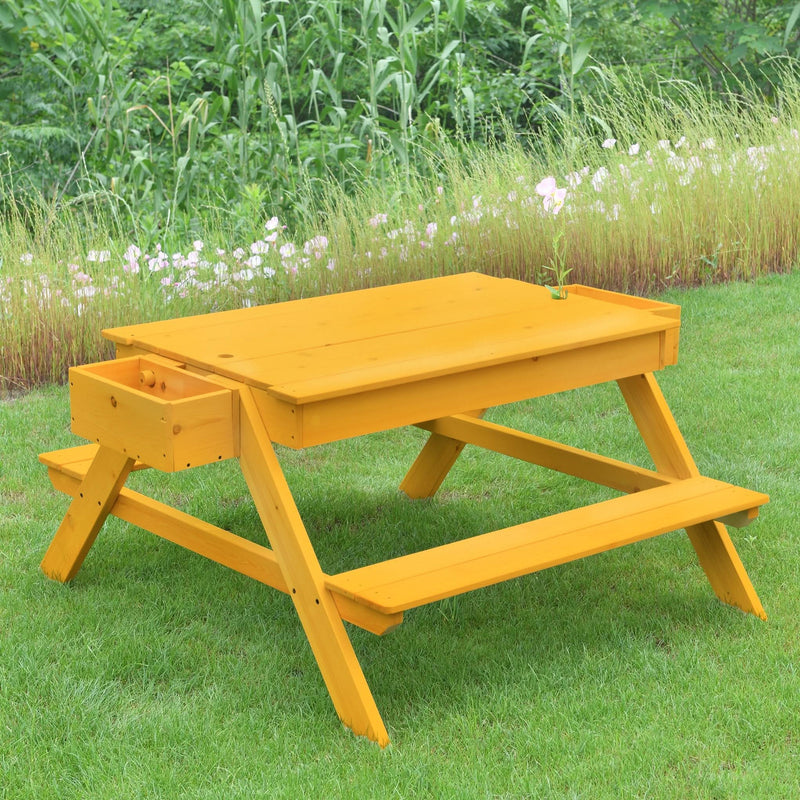 Outdoor wooden sand and picnic table set for sensory play
