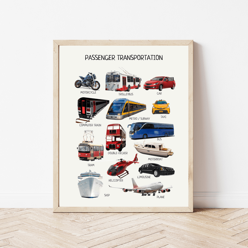 Passenger Transport Poster - Educational Vehicles Wall Art for Montessori Classroom, Nursery & Kids’ Room | Digital Download