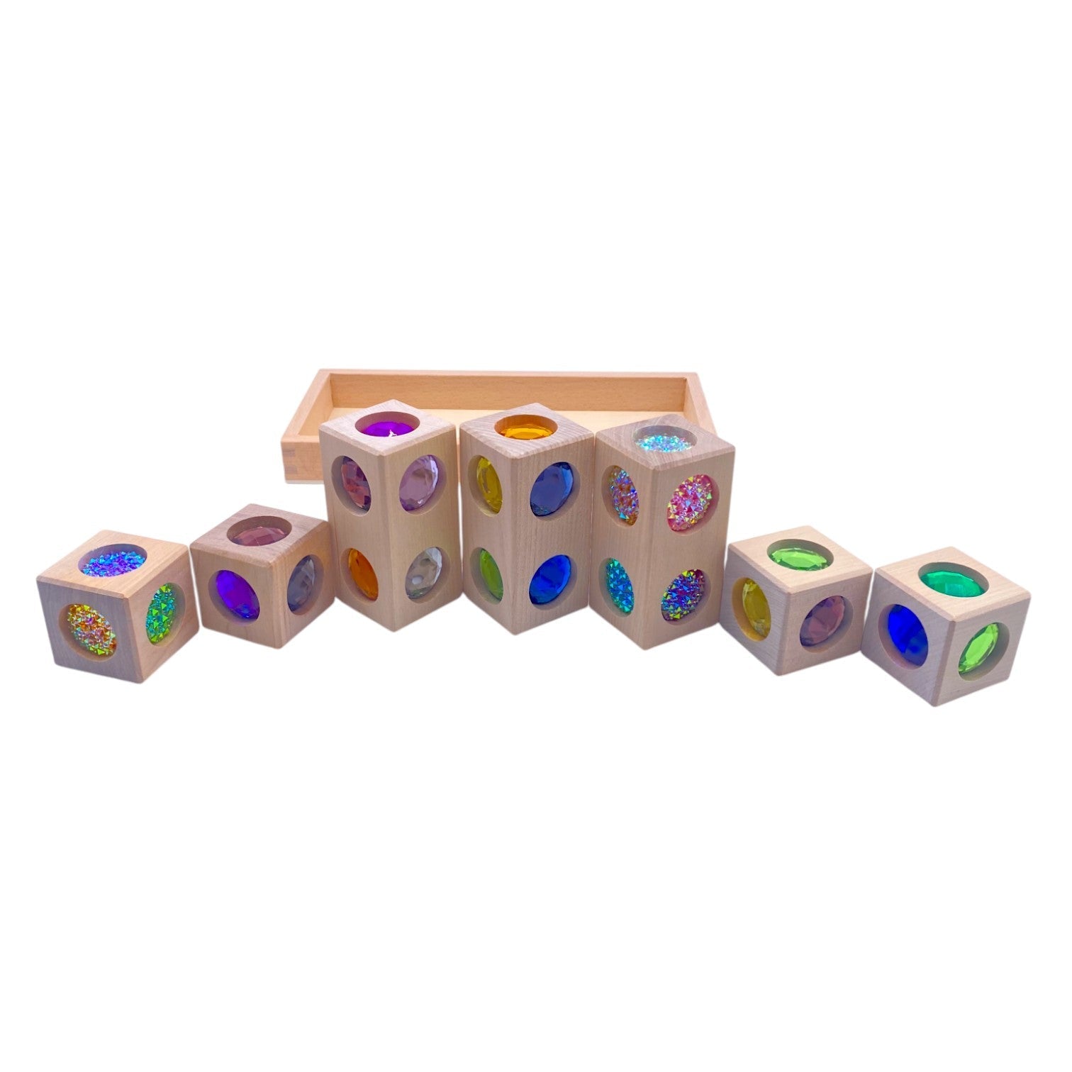 Pastel & Rainbow Gem Block Collection – 3 Styles with Wooden Storage Trays - The Nurturing Nook