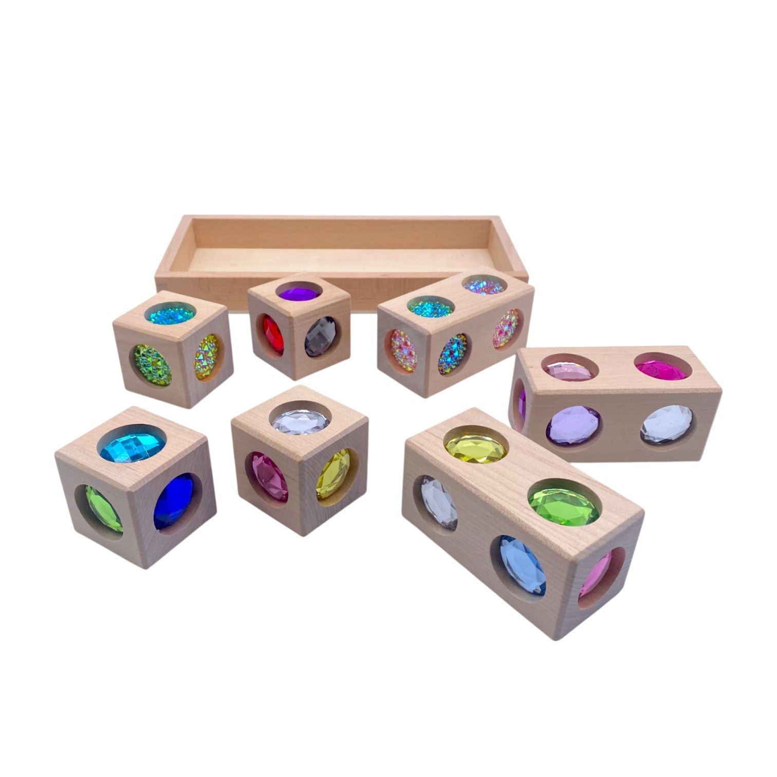 Pastel & Rainbow Gem Block Collection – 3 Styles with Wooden Storage Trays - The Nurturing Nook