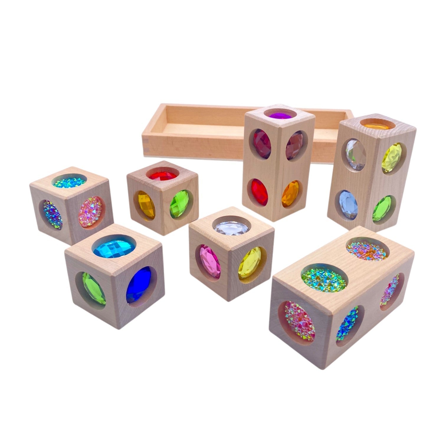 Pastel & Rainbow Gem Block Collection – 3 Styles with Wooden Storage Trays - The Nurturing Nook