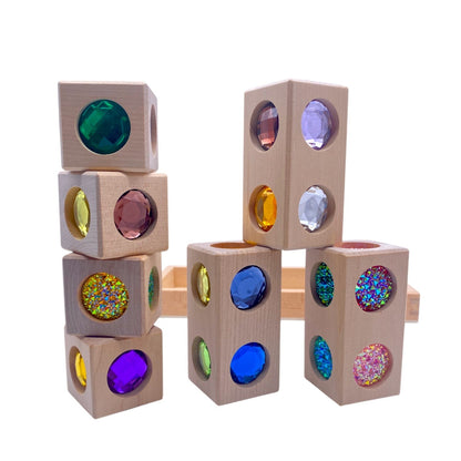 Pastel & Rainbow Gem Block Collection – 3 Styles with Wooden Storage Trays - The Nurturing Nook