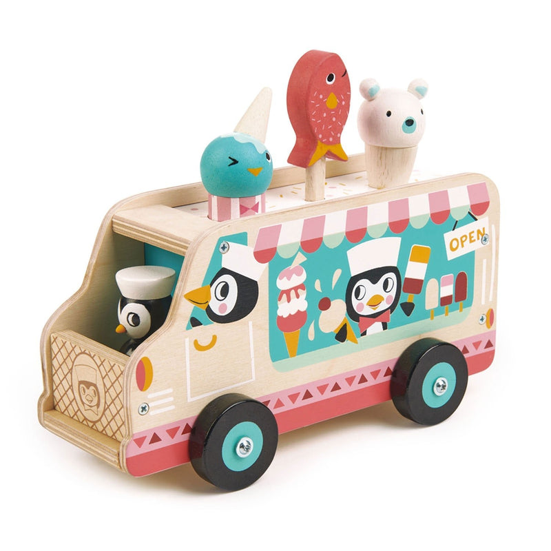 Tender Leaf wooden gelato van toy with penguin driver