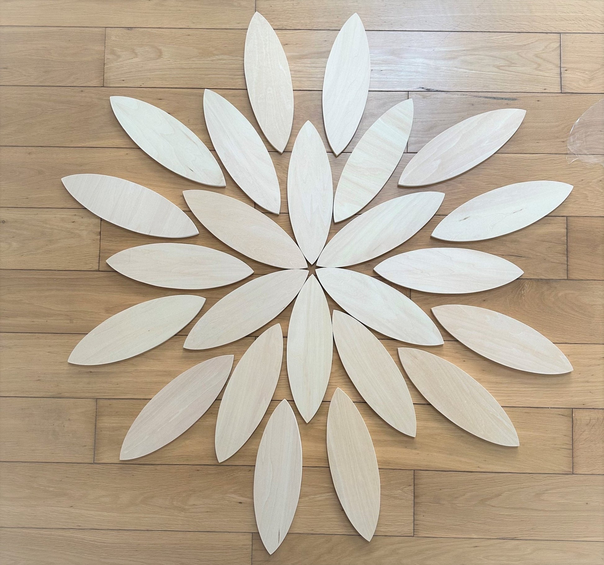 **Pre - order (Ships in 2 - 3 Weeks)**24 Pcs Natural Wooden Petal Mandala Platforms with Storage Tray - The Nurturing Nook