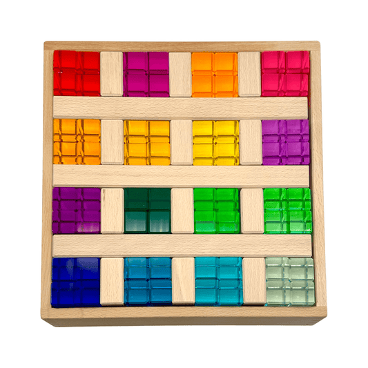 **Pre - order (Ships in 2 - 3 Weeks)**64 Pcs Rainbow Stones & 6 Interlocking Slats Set with Storage Tray - The Nurturing Nook