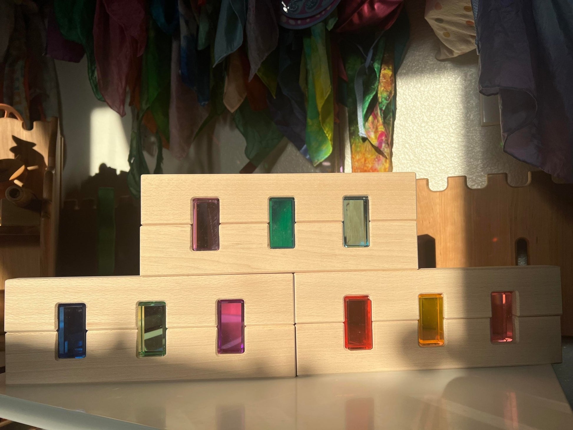 **Pre - order (Ships in 2 - 3 Weeks)**64 Pcs Rainbow Stones & 6 Interlocking Slats Set with Storage Tray - The Nurturing Nook
