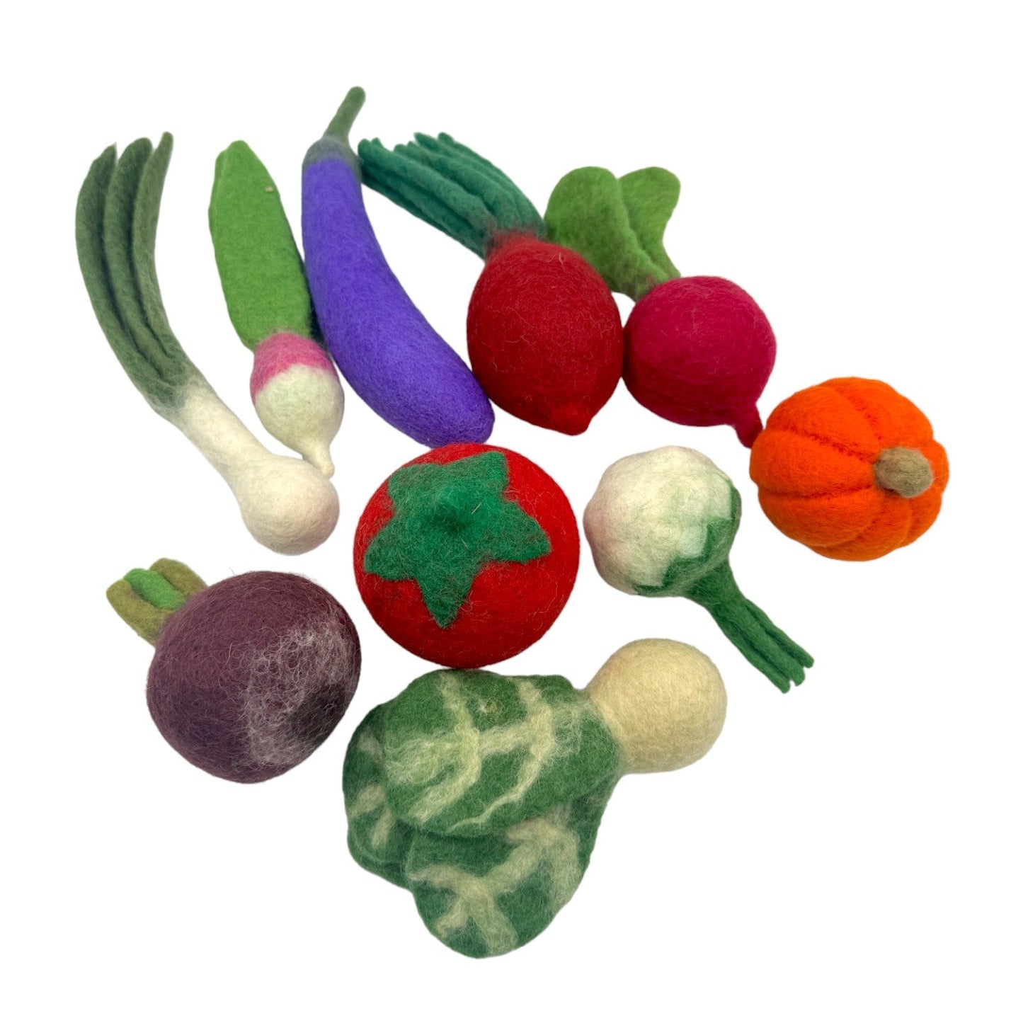 **Pre - order (Ships in 2 - 3 Weeks)**Handmade in Nepal 100% Wool Felt Foods Play Set for Pretend Cooking and Farmer's Market Play - The Nurturing Nook