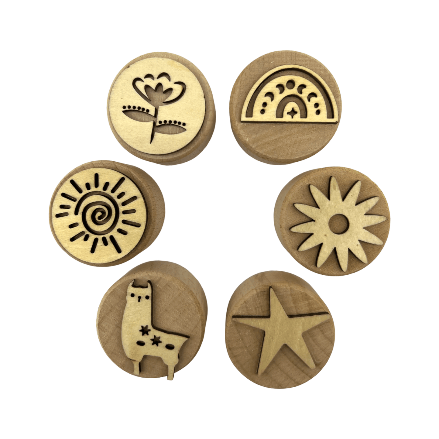 **Pre - order (Ships in 3 - 4 Weeks)**Wooden Playdough Stampers Set - The Nurturing Nook