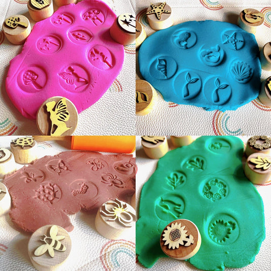 **Pre - order (Ships in 3 - 4 Weeks)**Wooden Playdough Stampers Set - The Nurturing Nook