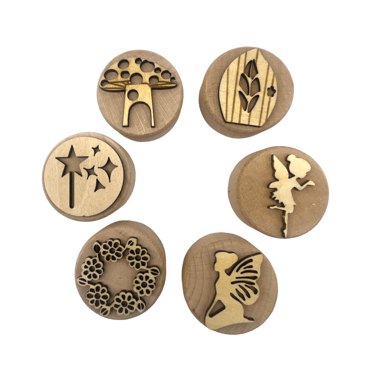 **Pre - order (Ships in 3 - 4 Weeks)**Wooden Playdough Stampers Set - The Nurturing Nook