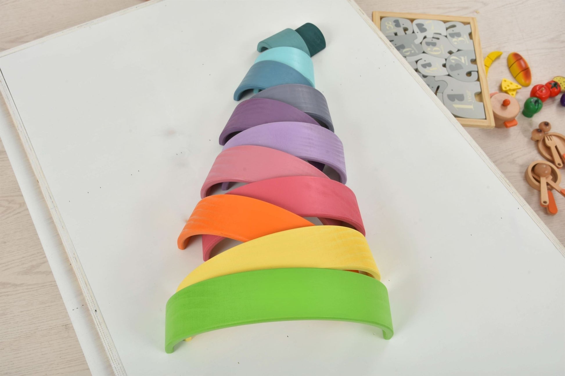 Rainbow wooden blocks for toddlers – Montessori stacking set - The Nurturing Nook