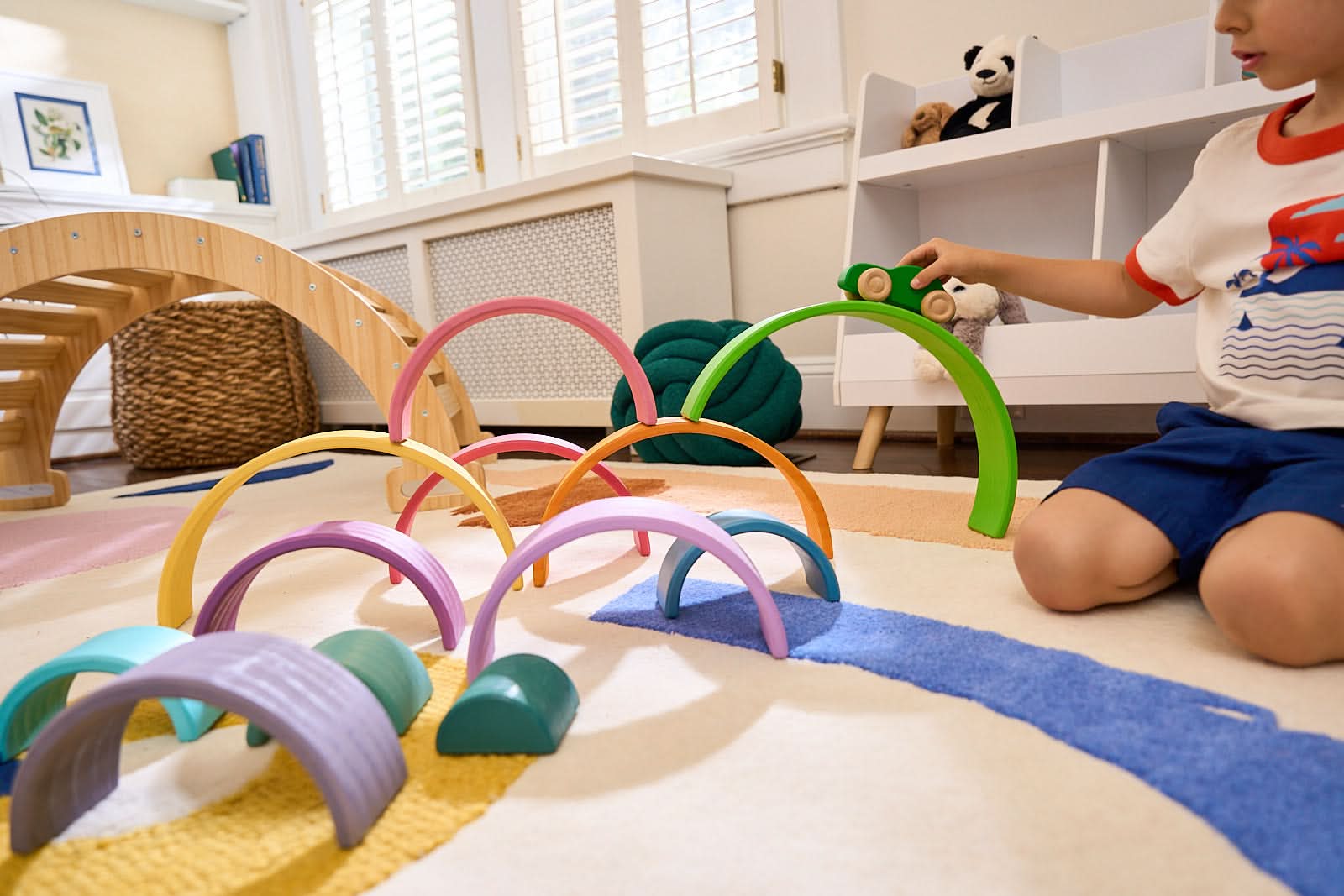 Rainbow wooden blocks for toddlers – Montessori stacking set - The Nurturing Nook