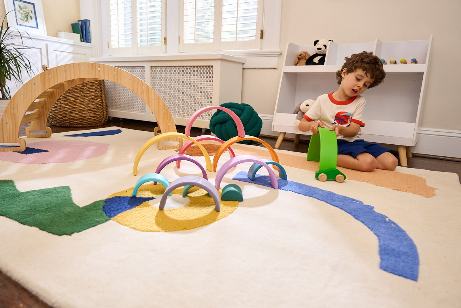Rainbow wooden blocks for toddlers – Montessori stacking set - The Nurturing Nook