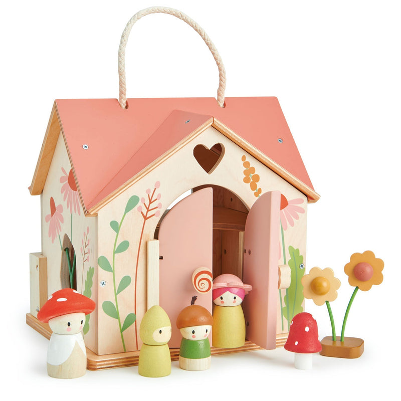 Tender Leaf rosewood cottage dollhouse with accessories