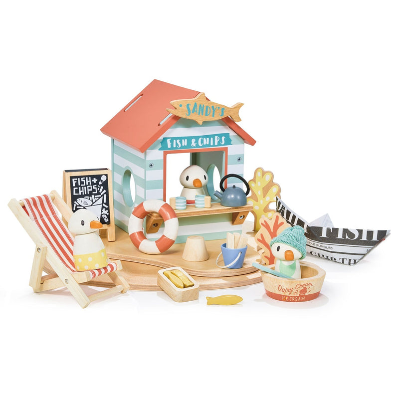 Tender Leaf Sandy’s wooden seagull beach hut toy set