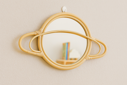 Rattan Saturn Mirror | Boho Nursery Wall Decor | Handmade Natural Rattan Mirror for Kids Room | Eco-Friendly Montessori Wall Art