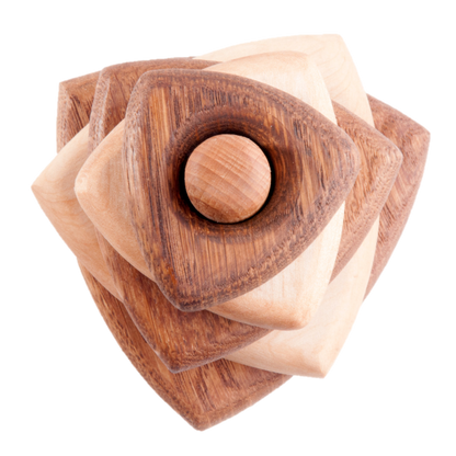 Wooden stacking toy in triangle shape from 2 types of wood