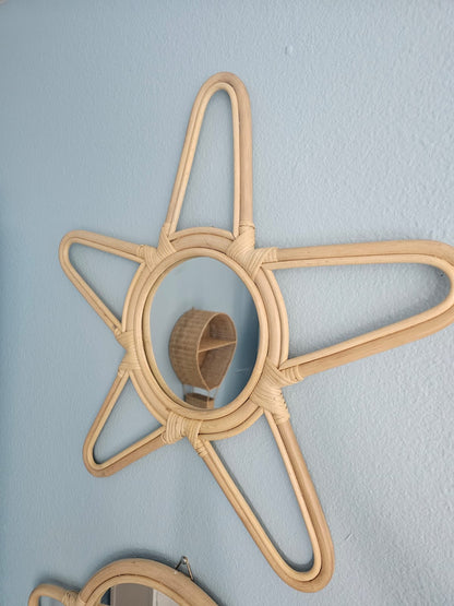 Rattan Star Wall Mirror – Boho & Space Kids Room Decor - Celestial Theme - Universe theme kids room