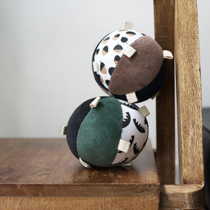 Taggy Ball with Rattle - Jungle Leaves - The Nurturing Nook