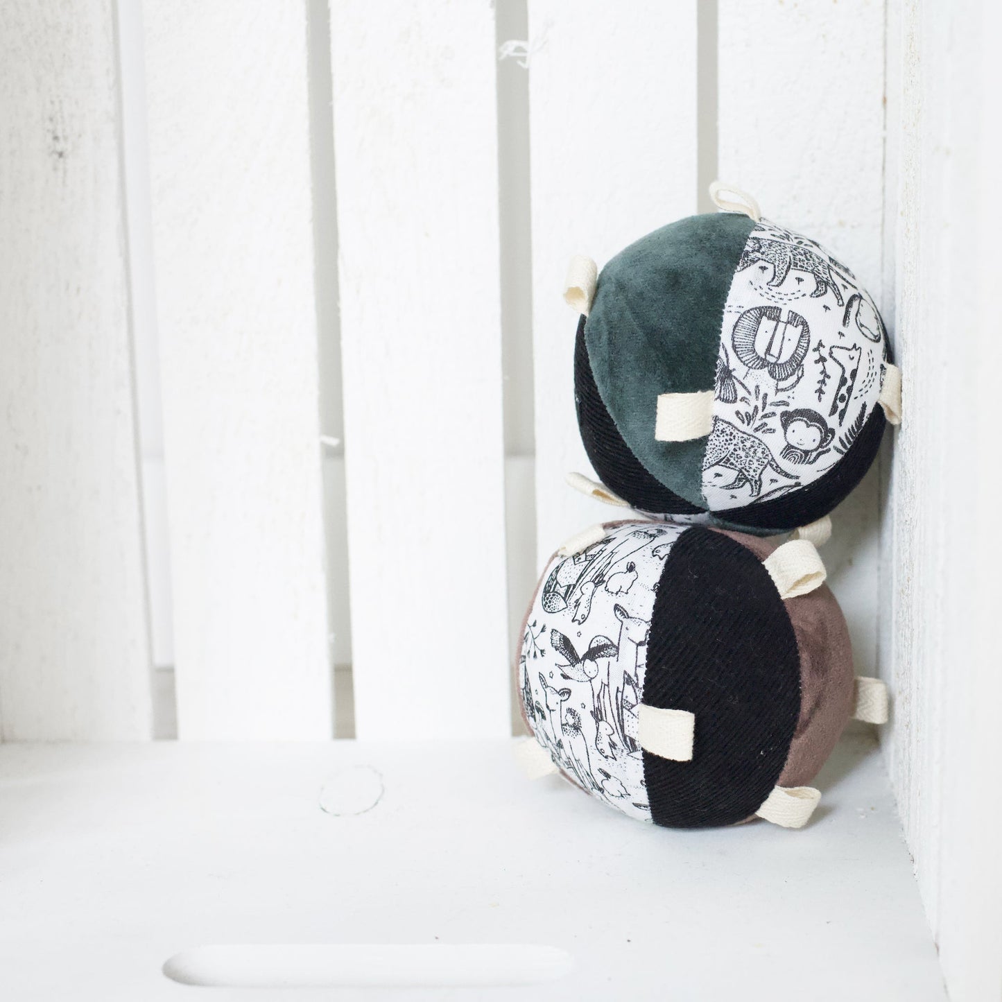 Taggy Ball with Rattle - Woodland - The Nurturing Nook