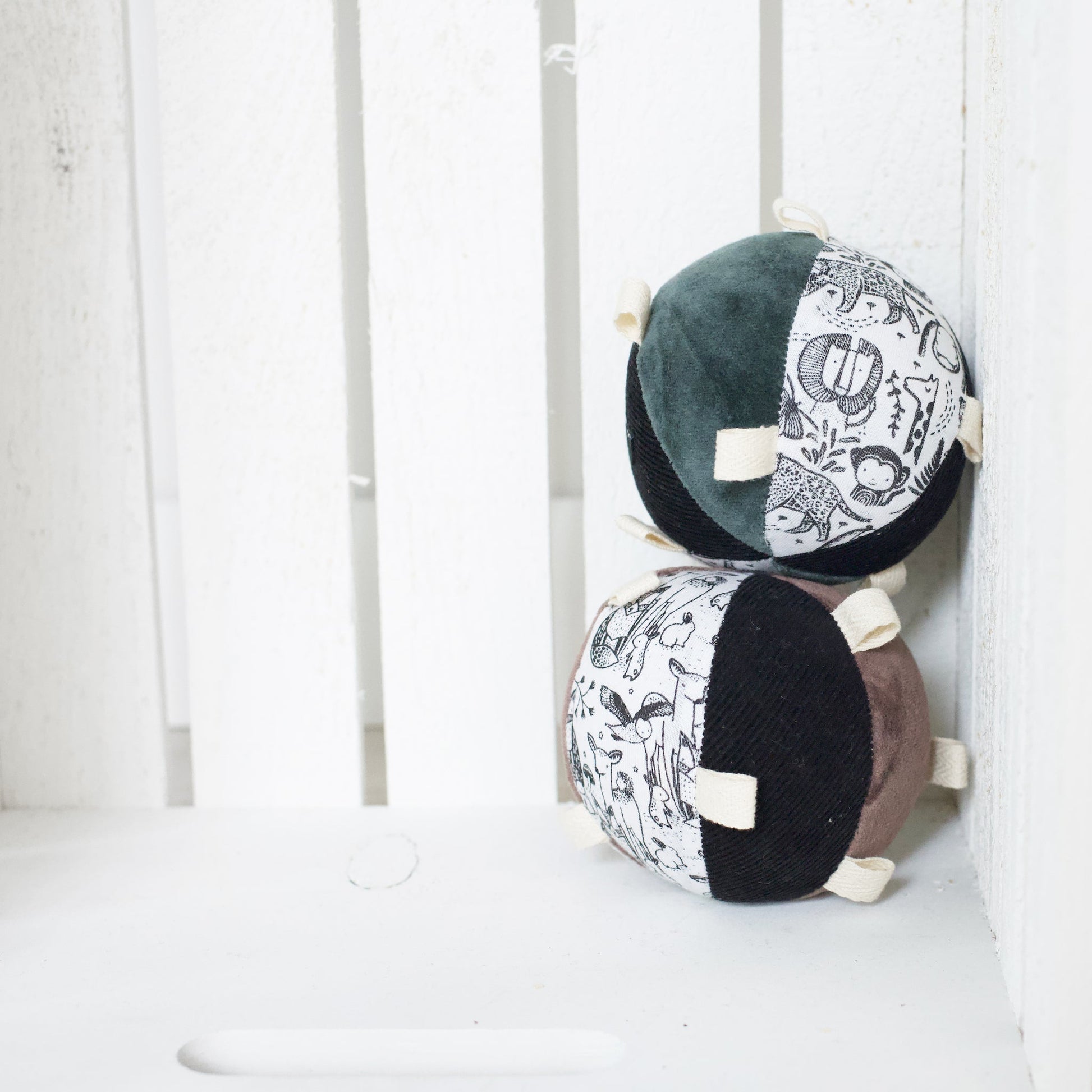 Taggy Ball with Rattle - Woodland - The Nurturing Nook