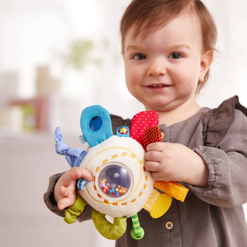 Teether cuddly rainbow round activity toy