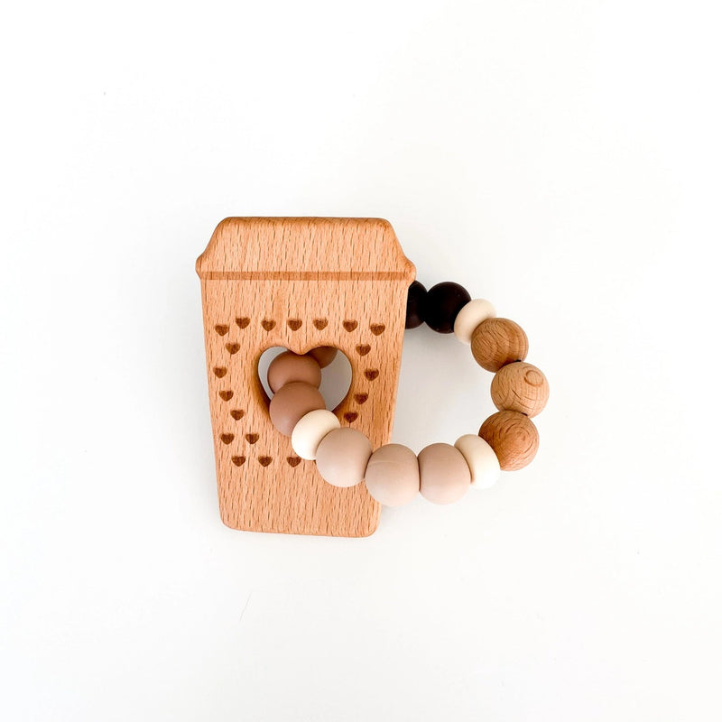 Teether / silicone & wood teething ring / coffee cup neutral